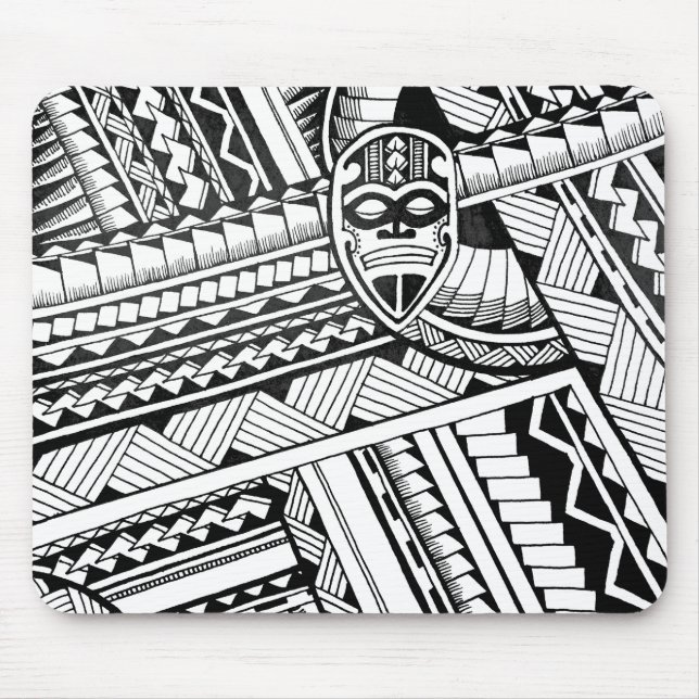 Tapis De Souris Tatouage Tribal Noir et Blanc Design de Masque Afr (Devant)