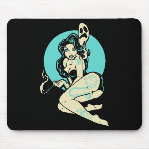 Tapis De Souris Tatoué Goth Pin-up Girl Horror Ghost Moon Rockab