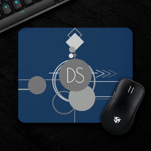 Tapis De Souris Tattoos Line Art   Abstrait Marine bleu gris perso