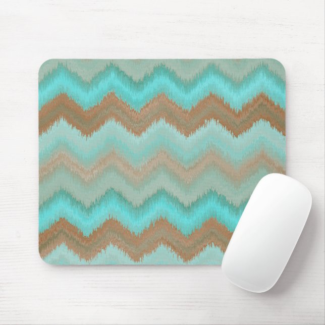 Tapis De Souris Taupe Brown Aqua Turquoise Ikat Zigzag Motif (Avec souris)