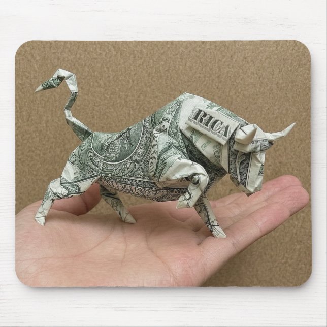 Tapis De Souris Taureau en origami dollar (Devant)