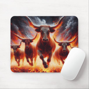Tapis De Souris Taureaux Longhorn Chargeant Art de Ranch Occidenta