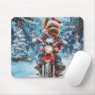 Tapis De Souris Tchiens de Biewer Terrier à moto Noël