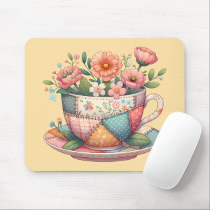 Tapis De Souris Teacup Patchwork avec Fleurs Whimsical