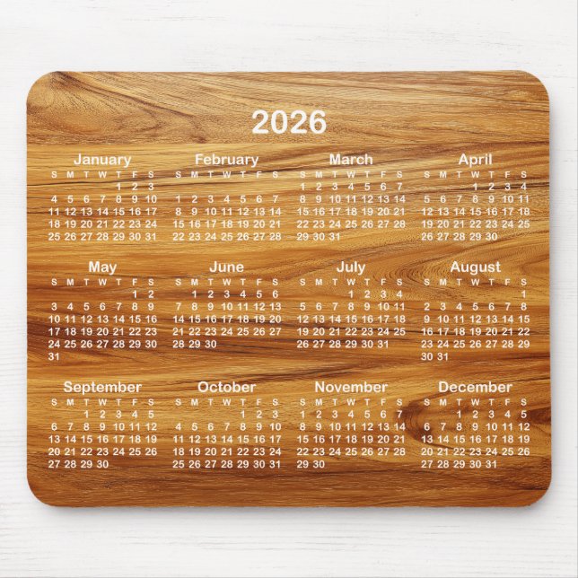 Tapis De Souris Teak and White 2026 Calendar (Devant)