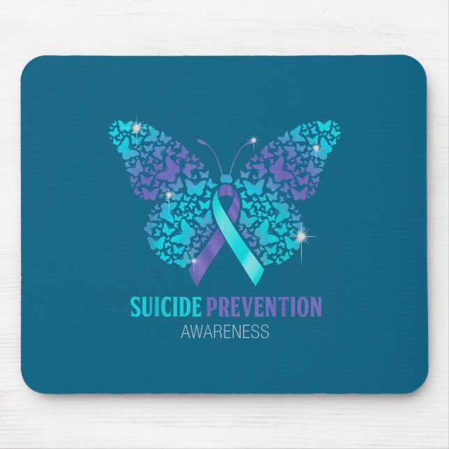 Tapis De Souris Teal And Purple Butterfly Suicide Prevention Aware (Devant)