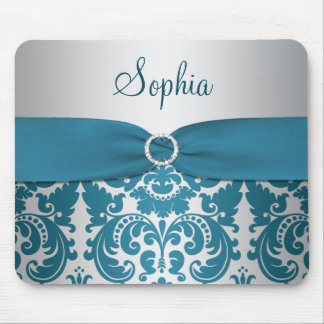 Tapis De Souris Teal et damassé argentée Mousepad