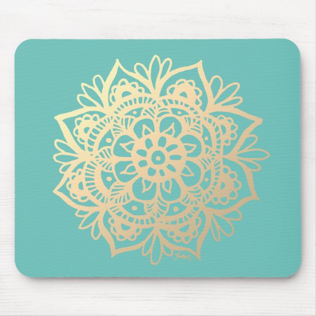 Tapis De Souris Teal Green et Gold Mandala Flower (Devant)