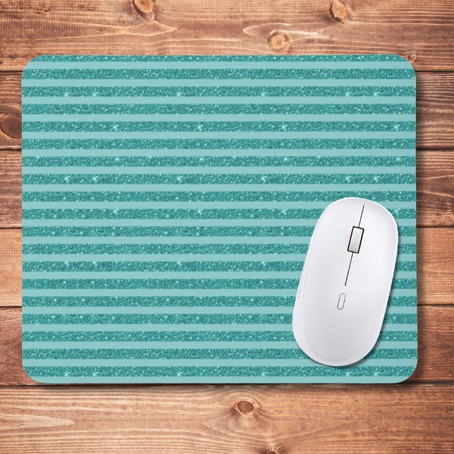 Tapis De Souris Teal Green Glitter Style Horizontal Stripes (Créateur téléchargé)