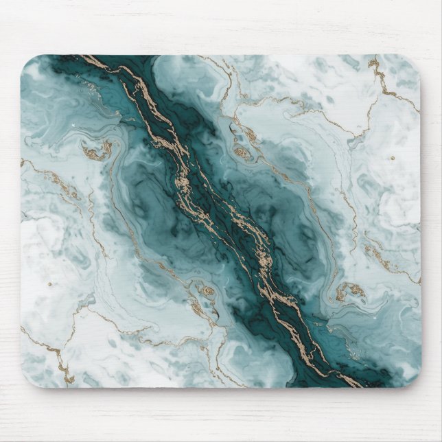 Tapis De Souris Teal Marble & Gold Vein Mousepad (Devant)