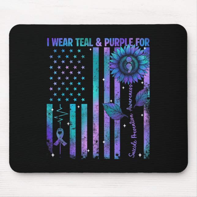 Tapis De Souris Teal Purple Us Usa Flag Suicide Prevention Awarene (Devant)