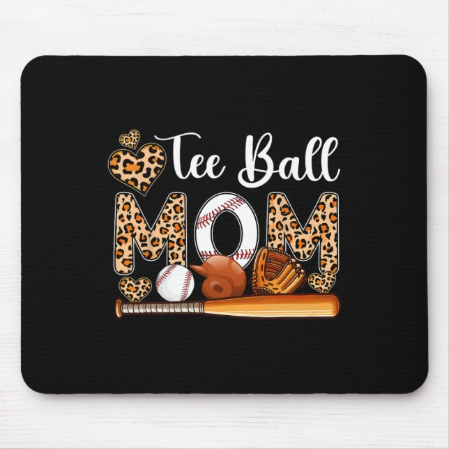 Tapis De Souris Tee Ball mignonne Maman Leopard Costume de basebal (Devant)