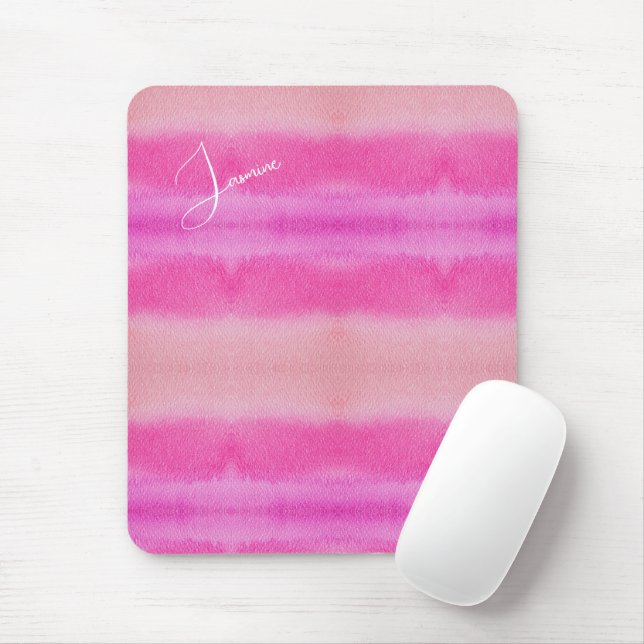 Tapis De Souris Teintes pastel de monogramme aquarelle rose (Avec souris)