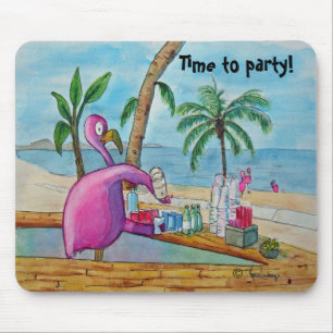 Tapis De Souris Temps rose de Flamant rose de party l'aquarelle de