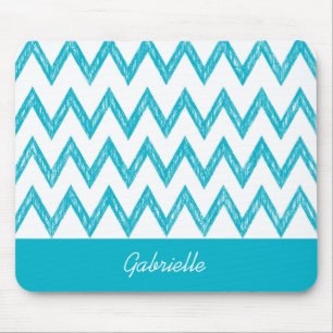 Tapis De Souris Tendance Crayon Turquoise Chevron Zigzags Avec Nom