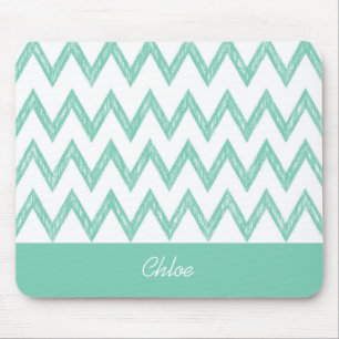 Tapis De Souris Tendance Crayon Vert Chevron Zigzags Avec Nom