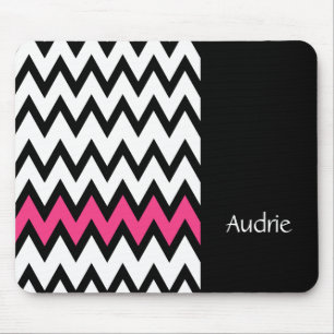 Tapis De Souris Tendance noir et blanc Chevron rose avec nom