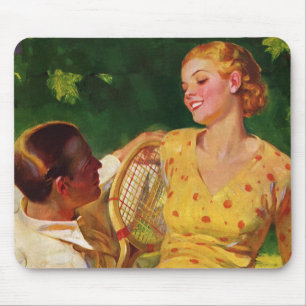 Tapis De Souris Tennis de sport vintage, amour et romance