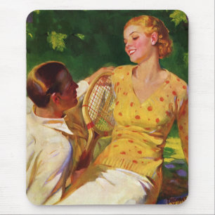 Tapis De Souris Tennis de sport vintage, amour et romance