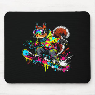 Tapis De Souris Tenue drôle d'écureuil de snowboard Monture Animau