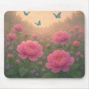 Tapis De Souris Terrain de fleur de pivoine au coucher du soleil