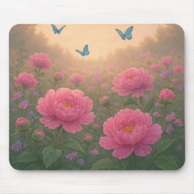 Tapis De Souris Terrain de fleur de pivoine au coucher du soleil (Devant)