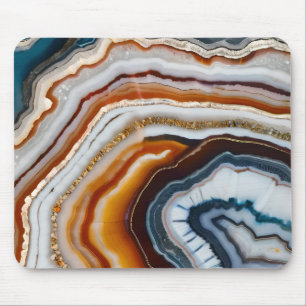 Tapis De Souris Terre Cuite Rouge Blanc Noir Bleu Or Agate Géode