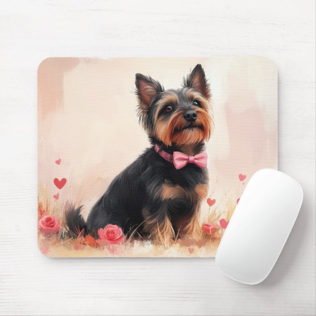 Tapis De Souris Terrier Australien avec des Roses - Saint-Valentin (Avec souris)