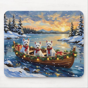 Tapis De Souris Terrier Blanc de West Highland Noël Bateau Fêtes
