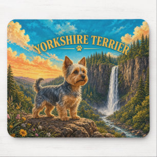 Tapis De Souris Térrier du Yorkshire, Columbia Falls Aquarelle Vin
