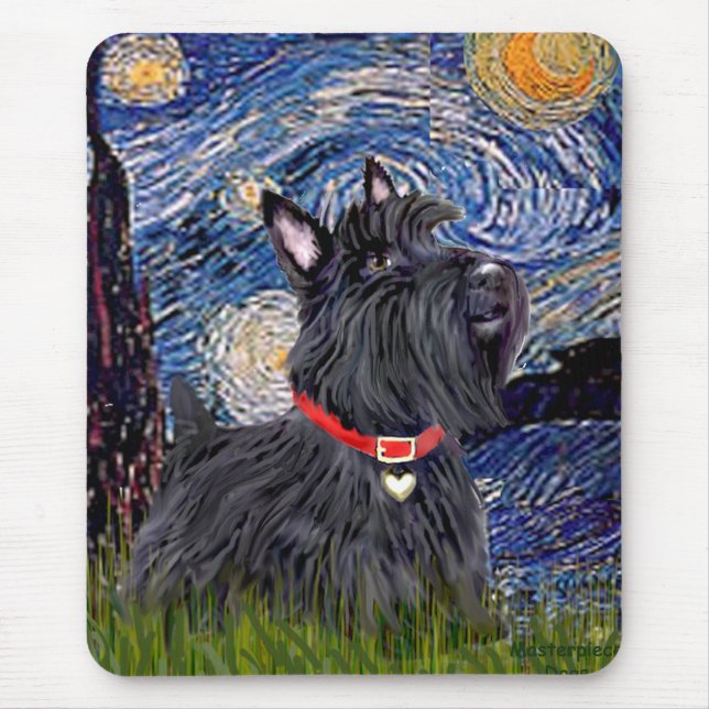 Tapis De Souris Térrier écossais 6 - Nuit étoilée (Vertical) (Devant)