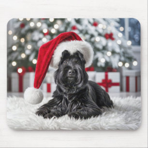 Tapis De Souris Terrier écossais de Noël sur tapis blanc