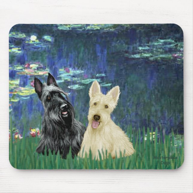 Tapis De Souris Térrier écossais (deux-N&B) - Lys 5 (Devant)