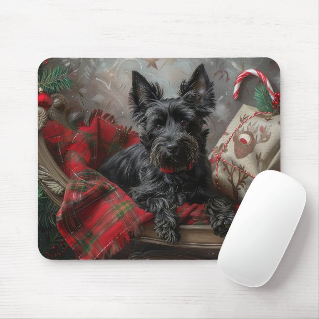 Tapis De Souris Térrier Écossais Noël Fête (Avec souris)