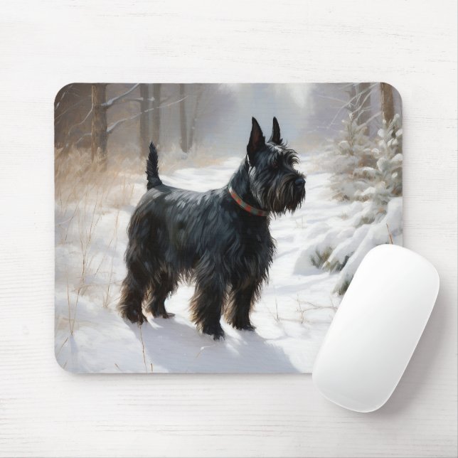 Tapis De Souris Terrier Écossais Qu'il neige Noël (Avec souris)