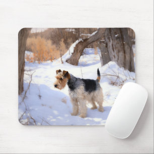 Tapis De Souris Terrier Fox à poil dur Qu'il neige Noël 