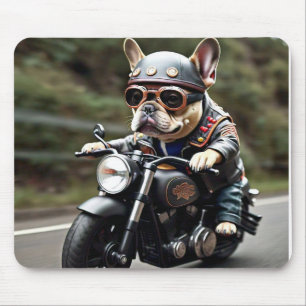 Tapis De Souris Terrier français "Frenchie" Monter une moto