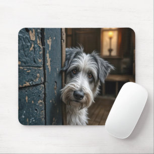Tapis De Souris Terrier se promenant autour d'une vieille porte