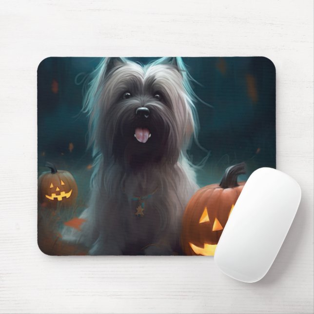 Tapis De Souris Terrier Skye d'Halloween avec citrouilles effrayan (Avec souris)