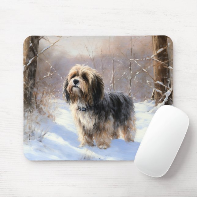 Tapis De Souris Terrier Tibétain Laissons Il Neige Noël (Avec souris)
