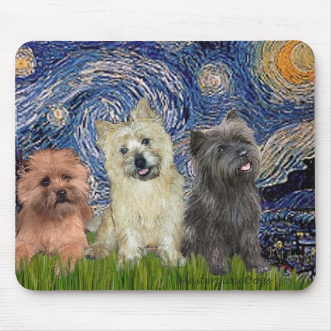Tapis De Souris Terriers Cairn (trois) - Nuit étoilée (Devant)