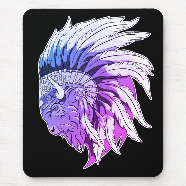 Tapis De Souris Tête de buffle avec coiffure indienne (Devant)