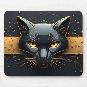 Tapis De Souris Tête de chat noir avec design à gouttes d'or 🐈