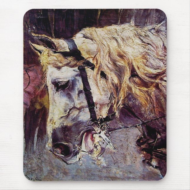 Tapis De Souris Tête de cheval blanc (par Giovanni Boldini) (Devant)