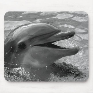 Tapis De Souris Tête de dauphin en noir et blanc ouvert de bouche