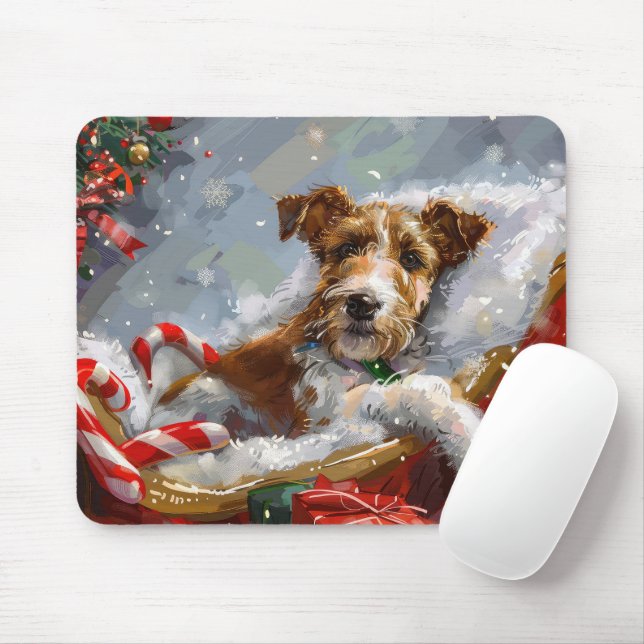 Tapis De Souris Tête de Fox Terrier de Noël Festif (Avec souris)