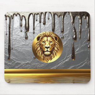 Tapis De Souris Tête de Lion Doré avec Effet de Goutte de Métal 🦁