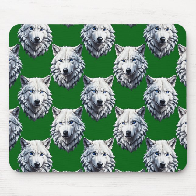 Tapis De Souris Tête de loup blanche motif design vert  (Devant)