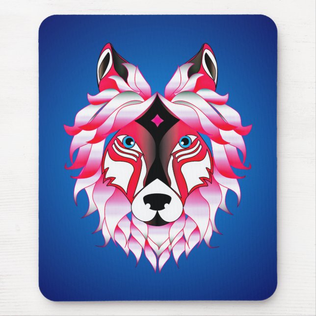 Tapis De Souris Tête de loup rose Polygone Design-24631 (Devant)