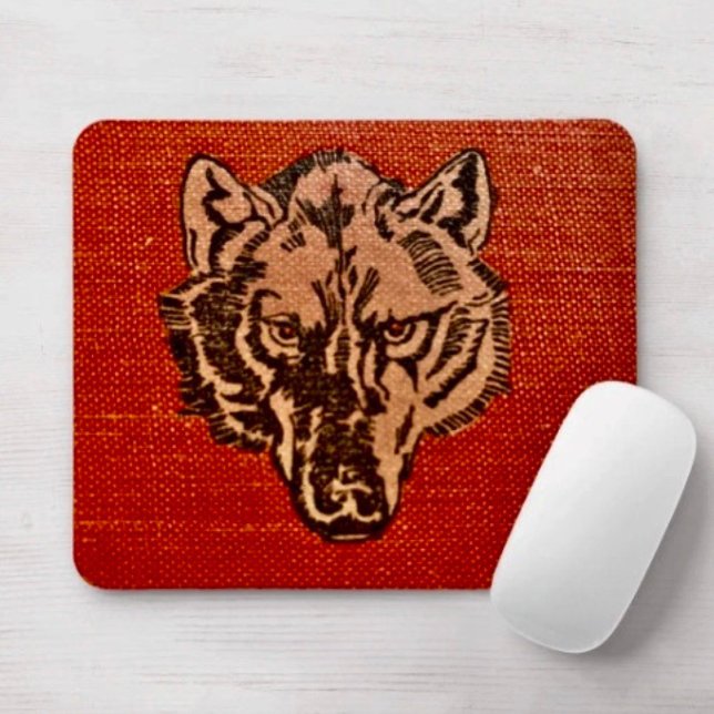 Tapis De Souris Tête de loup sur fond rouge  (Wolf Head on Red Mouse Pad Durable dust and stain resistant.. Non-slip rubber.)